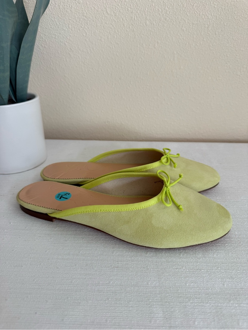 J. Crew Lime Green Leather Slip-On Ballet Mules